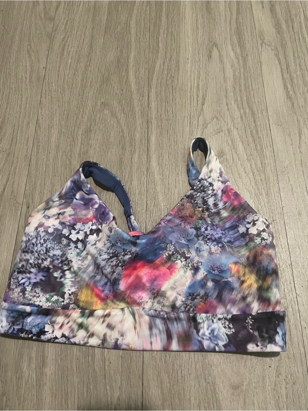 Athleta Floral Multicolor Padded Sports Bralette - Blue Pink Purple